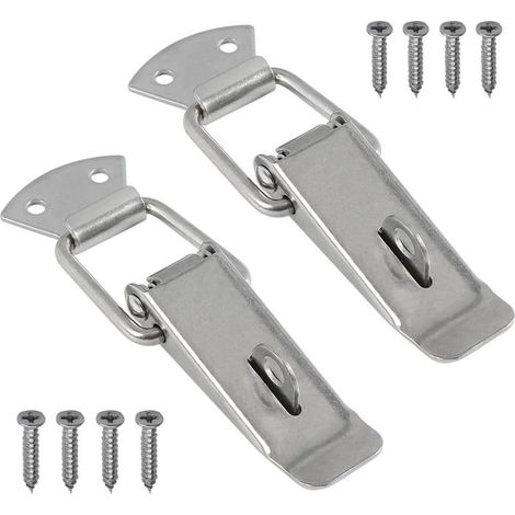Lot de 2 fermoirs de tension avec vis, loquet oggle en acier inoxydable à ressort pour boîte à outils, tiroir, coffre, armoire, S (91 mm, argent) (1/5)