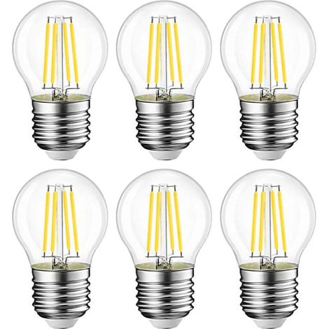 Lot de 6 Ampoule LED Standard E27 4W équivalent à 40W, Ampoule led e27 Vintage 470LM, 2700K Couleur Blanc Chaud Claire, Verre, 6 Pièces [Classe énergétique E]