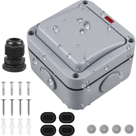 Lot de 2 interrupteurs 20 A 250 V - En saillie - Avec poussière - Interrupteur indépendant et voyant lumineux - Interrupteur universel étanche - Pour extérieur, jardin, balcon (1/5)