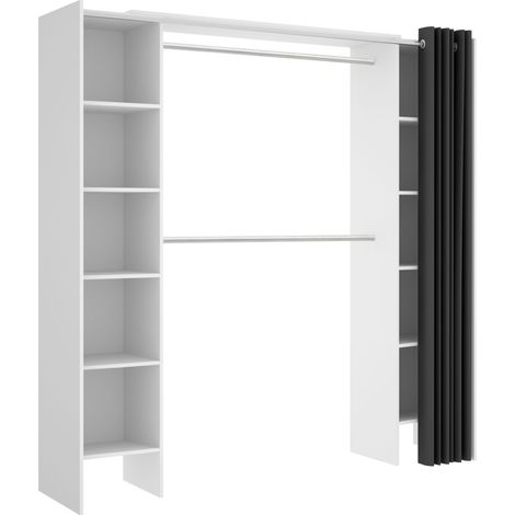Befara – Dressing ouvert avec rideau Bastet 10 – Étagères spacieuses 36x36x36,2 cm – Double barre en aluminium – Protection avec rideau en toile noire (1/5)