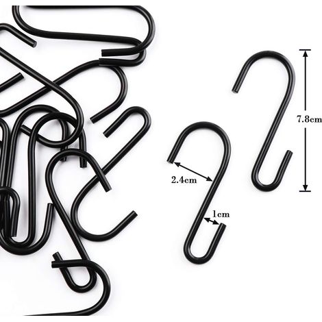 20er-Pack S-Haken aus Edelstahl, S-förmige Metallhaken, multifunktionale S-Haken zum Aufhängen für Küche, Badezimmer, Schlafzimmer und Büro, Mattschwarz (1/4)