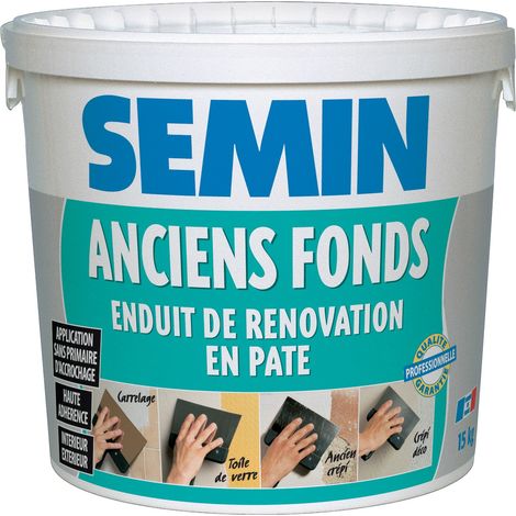 Semin – Enduit de rebouchage 15 kg – Prêt à l'emploi pour locaux humides – Pouvoir garnissant élevé – Application facile en intérieur et extérieur
