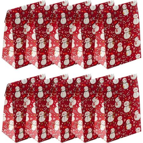 Weihnachtstüten, 10 Weihnachtstüten aus Kraftpapier, Geschenktüten für Weihnachten, Partyzubehör für die Schule, Gastgeschenke, rot