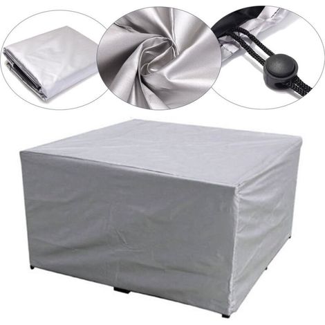 Gartenmöbelabdeckung 115 x 115 x 70 cm, 210D Oxford-Gewebe, wasserdicht, winddicht, UV-beständig, Schutzplane für Gartentische – Silber (1/4)