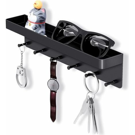 Metal Wall Key Holder with Storage Shelf, Wall Mounted Key Holder with 6 Hooks and Magazine Holder, Best Choice for Organizing Keys, Kitchen Utensils and Bathroom Supplies (1/5)