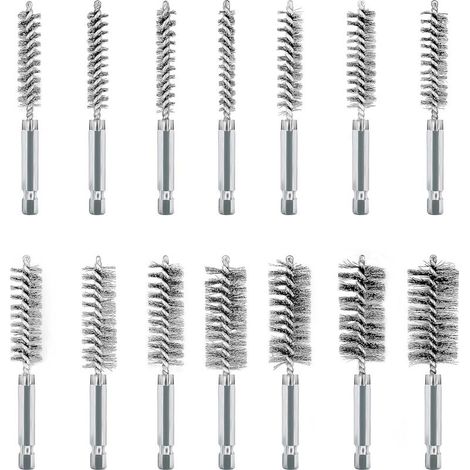 14Pcs Brosses Métalliques pour Visseuse, Acier Inoxydable Brosses Métallique a Main Cylindriques, Jeu de Brosse de Trou pour Perceuse Meuleuse et Autres Outils Rotatifs (1/5)