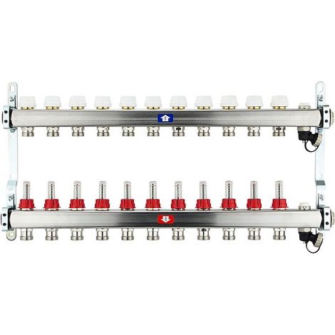 Fußbodenheizungsverteiler aus Edelstahl mit Topmeter für 11 Heizkreise - ohne Anschlussset (1/5)