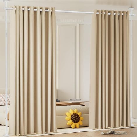 Paravent Tringle à rideaux flexible et réglable - Brise-vue pour salon, chambre à coucher - Largeur : 70-178 cm - Hauteur : 122-310 cm - Blanc (1/5)