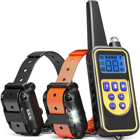 Collier de Dressage pour Chiens Electrique, Anti Aboiement avec Télécommande Beep Vibration Choc et Lumière LED, Etanche Rechargeable pour 2 Chiens Petit Moyen Gros Noir (1/5)