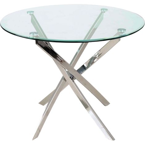 Table ronde design - Agis - D 90 x H 73 cm - Verre et métal chromé - Livraison gratuite