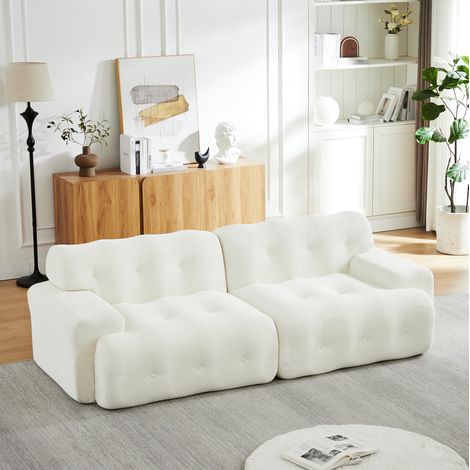 Divano 2 posti modulare in ciniglia beige OKMYHOME (1/5)