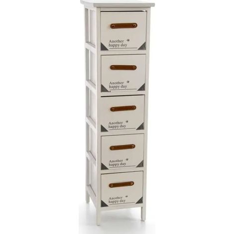 Commode verticale 26 x 32 x 98 cm en bois clair avec 5 tiroirs décorés
