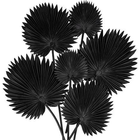 6x Künstliche Palmenblätter Schwarz, Tropische Wedel mit biegsamem Stiel, 45cm (1/5)