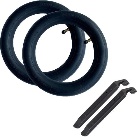 Lot de 2 tubes en butyle, 10 x 2,125 tuyaux noirs, avec deux tiges de décharge de pneus argentés et remplacement de pneus de voiture pour scooter électrique (1/5)