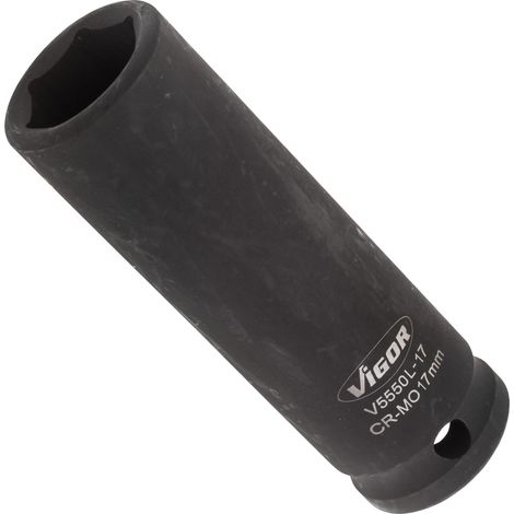 VIGOR Schlagschrauber Steckschlüsseleinsatz, lang, V5550L-17, 1/2 (12,5 mm) Vierkant hohl, Außen Sechskant Profil, SW 17 mm (1/4)