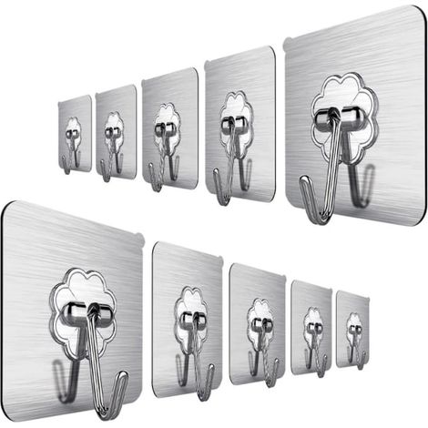 10 selbstklebende silberne Wandhaken