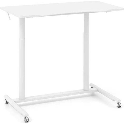 Pour télétravail et étude, bureau mobile à roulettes avec réglage en hauteur, forme en C, charge 90 kg (1/5)