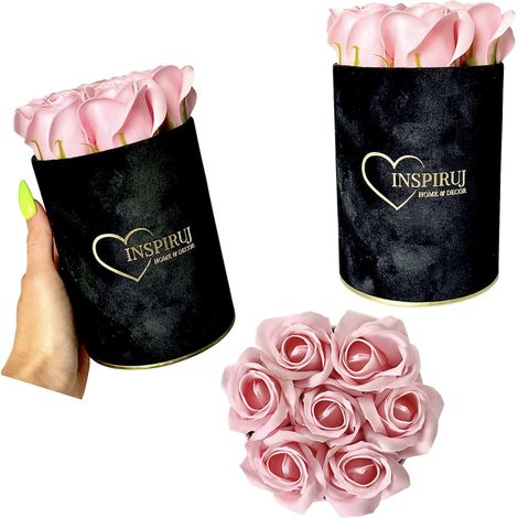 Flowerbox Inspiruj - Scatola nera con rose di sapone - n. 10 Rosa cipria (1/5)