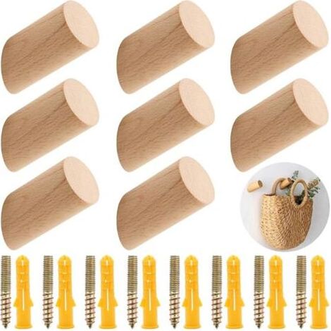 8-teiliges Set Wandhaken aus naturbelassenem Buchenholz mit Schrauben zum Aufhängen von Mänteln und Schals in Fluren, Schlafzimmern und Küchen (1/5)