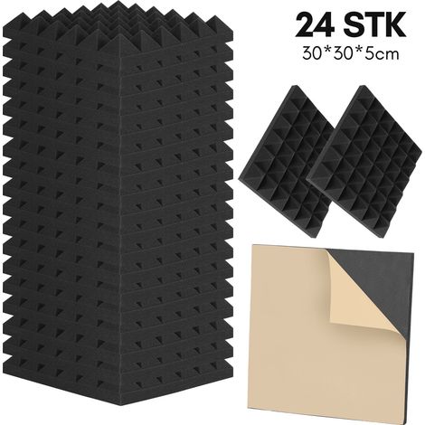 SWANEW Pannelli fonoassorbenti in schiuma acustica, set di 24, 30x30x5cm, Pannelli fonoassorbenti a parete con scanalatura piramidale, pannelli acustici, tappetini in schiuma acustica per pareti di st (1/5)
