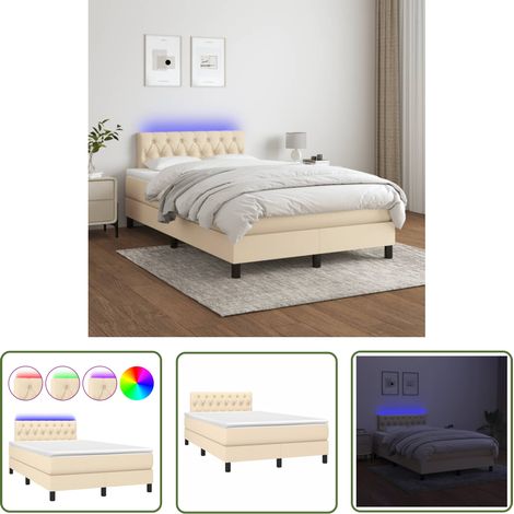 The Living Store Sommier à lattes de lit avec matelas LED Crème 120x200 cm Tissu - Sommier Tapissier - Lit Plateforme - Lit Avec Led - Matelas À Ressorts Ensachés - Têtière Ajustable (1/5)