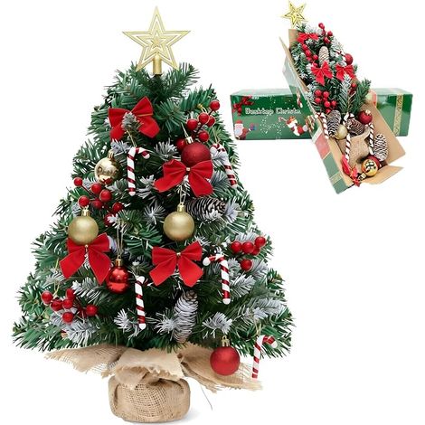 Mini Sapin de Noël de 60 cm décoré avec Pommes de pin, Arbre de Noël Artificiel avec Baies, Pointe de Sapin de Noël, étoile décorative pour décoration de Table, vitrine, Bureau (1/5)