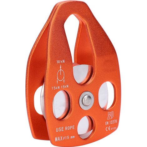 Große 30 kN Einzelrolle mit Kugellager und verschiebbarer Seitenplatte für Rettungseinsätze, Kletterarbeiten im Freien und Arbeiten in der Höhe (orange) (1/5)