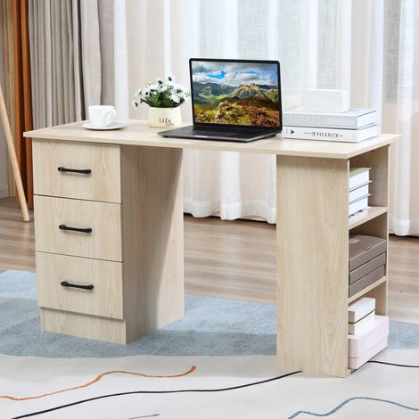 Bureau 120 x 50 cm avec étagères et tiroirs, pour petit espace, bureau à domicile, chambre à coucher, couleur bois (1/5)