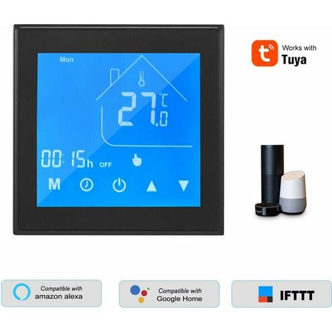 Tuya Wifi Thermostat Intelligent Chaudiere De Chauffage De La Chaudiere Thermostat Ecran Tactile / Commande App Supports Puissance Commande Vocale 3A Noir (1/5)