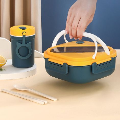 Boîte à bento à compartiments en plastique, isotherme et étanche, idéale pour l'école et les devoirs, compatible micro-ondes, bleu foncé