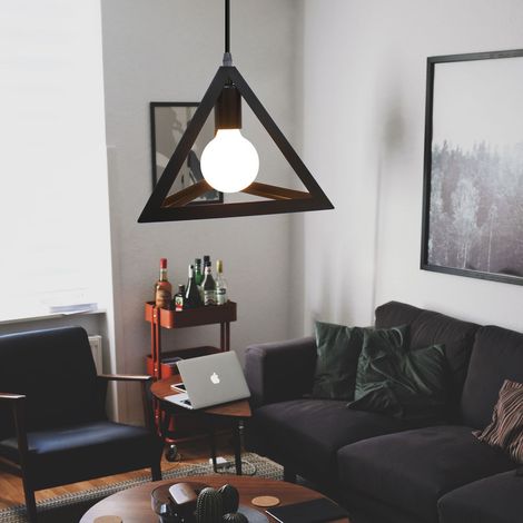 Pendant Light, Metal Triangle Hanging Ceiling Lamp, Vintage E27 Chandelier with Lampshade for Kitchen Island Dining Room Restaurant (Black) (1/4)