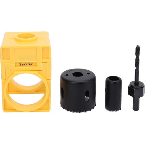 Door Lock Installation Kit with Adjustable Guide Template Ball Type Lock Hole Saw and Shaft for 1-3/8 to 1-3/4 Inch Doors Yellow (1/5)