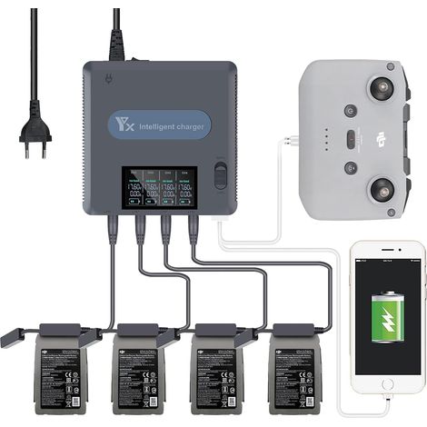 Chargeur de batterie à écran LCD pour drone Mavic 2 Pro/Zoom, charge 4 batteries et 2 ports USB en même temps, station de charge parallèle 6 en 1 (1/5)