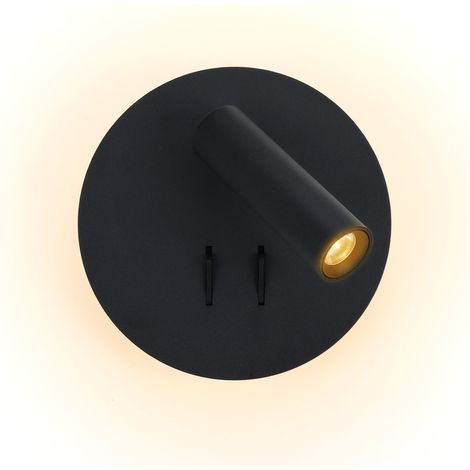 Applique murale noire avec spot lecture 3W et lumière ambiante 6W 15cm