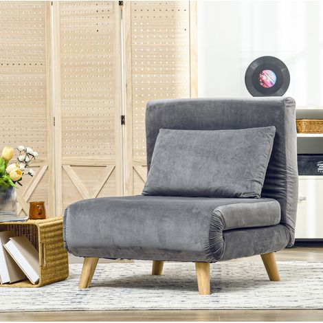 Fauteuil convertible 72x78x79 cm gris en polyester avec dossier inclinable (1/5)