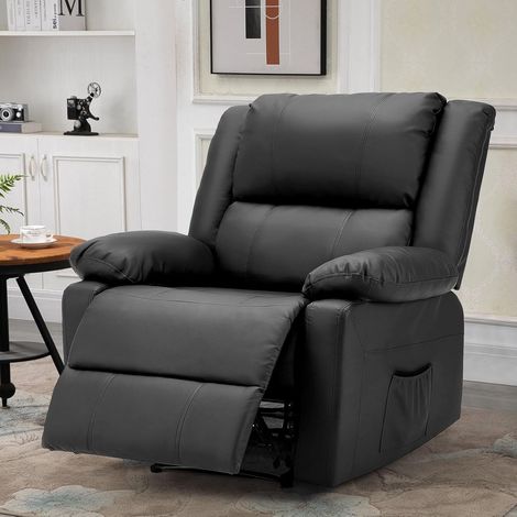 YODOLLA Fauteuil Individuel Moderne en Similicuir, Relaxant avec Fonction Inclinable, Supporte 150kg, Commande Manuelle, Noir