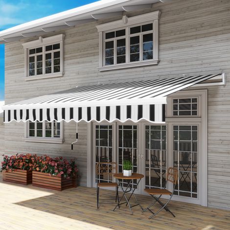 Ausziehbare Außenmarkise aus Aluminium und Polyester mit Kurbel, 395 x 245 cm, Blau und Weiß