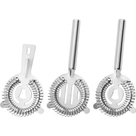 Lot de 3 Passoires à Cocktail Professionnelles pour Shaker et Verre à Mélange