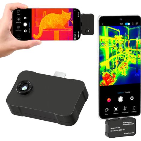Mophorn Cámara térmica para Android e iOS, dispositivo termográfico infrarrojo con resolución IR de 256x192 y superresolución de 512x384 TISR, -20 a 550 °C, 25 Hz, ideal para inspecciones eléctricas (1/5)