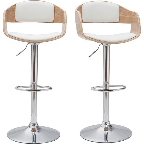Sgabelli da bar design regolabili in poliuretano bianco e legno chiaro (set di 2) EUSTACHE (1/4)