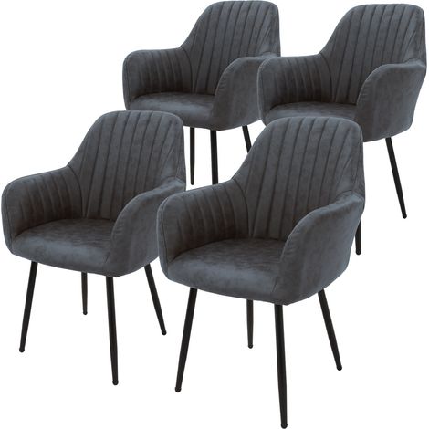 ML-Design 4er Set Esszimmerstühle mit Rücken- und Armlehnen, Anthrazit, Küchenstühle mit PU-Kunstleder-Bezug, Polsterstühle mit Metallbeinen, Ergonomische Stühle für Esstisch, Wohnzimmerstühle Stuhl