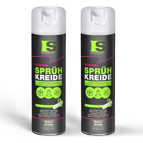 Spraytive 2x 500ml Sprühkreide neon-pink - Abwaschbare leuchtende Kreidefarbe, Outdoor Kreidespray, Bodenmarkierung, Temporäres Markierungsspray (1/5)
