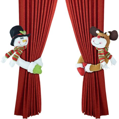 Attache-rideaux de Noël, lot de 2, motif bonhomme de neige et renne, pour décorations de Noël. (1/5)