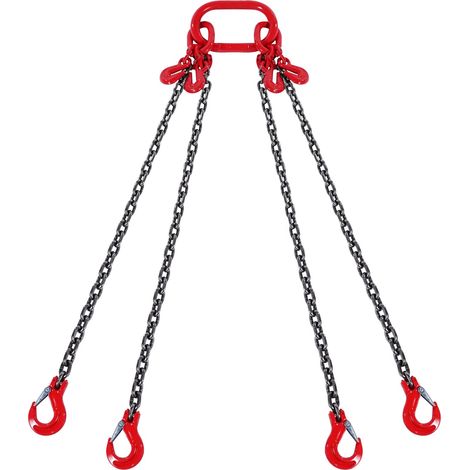 8 mm x 300 cm Élingue chaîne de levage 4 brins, charge 5000 kg, pour chariot élévateur, palan, quai et chantier (1/5)