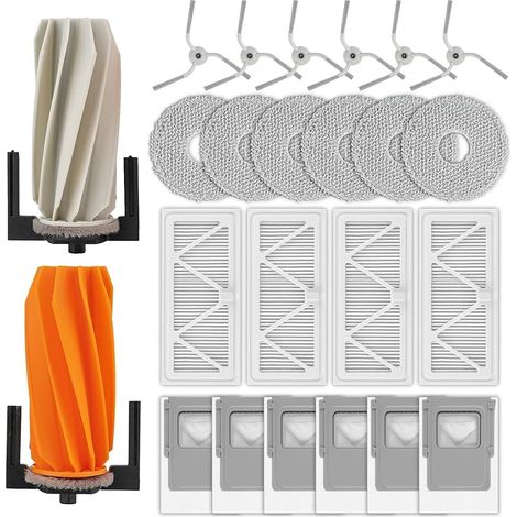 (24 pièces) ROMO S/A/P Pièces de rechange compatibles avec aspirateur robot DJI ROMO S/A/P, 2 brosses à rouleaux, 6 serpillères, 4 filtres HEPA, 6 sacs à poussière, 6 brosses latérales (1/5)