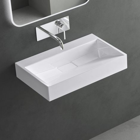 Mai & Mai Lavabo da Appoggio 50x38x11cm, Lavabo Bagno Sospeso Lavandino Bagno con Piletta di Scarico Colossum19-500OA Lavabo da Minerale fuso, senza Foro per Rubinetteria