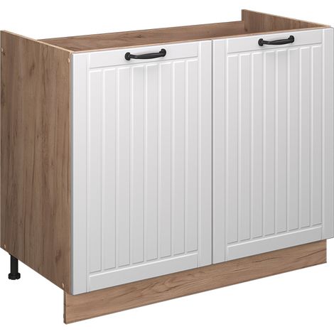 Spülenunterschrank Fame-Line, Weiß Landhaus/Goldkraft Eiche, 100 cm ohne Arbeitsplatte, Vicco (1/5)