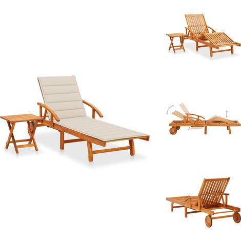 Sonnenliege mit Tisch und Auflage Akazie Massivholz - Sonnenliege - Gartenmöbel - Holz-Sonnenliege - Liege - Outdoor Möbel (1/5)