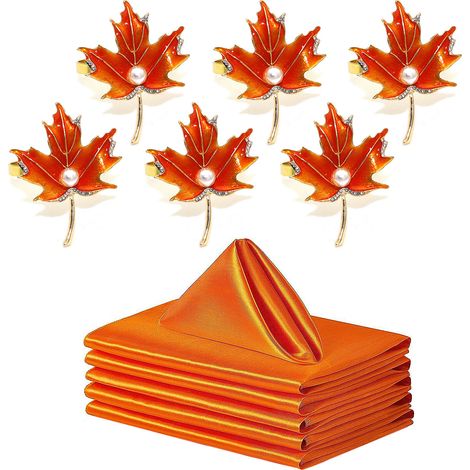 Set mit 6 schlichten Nubuk-Servietten im Western-Stil, quadratisch, mit floralen Mustern, 43 x 43 cm (orange). (1/4)