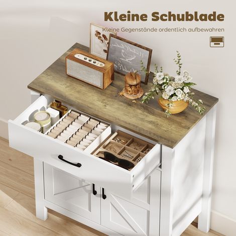 Buffet de cuisine rustique blanc à portes coulissantes et tablette ajustable (1/4)